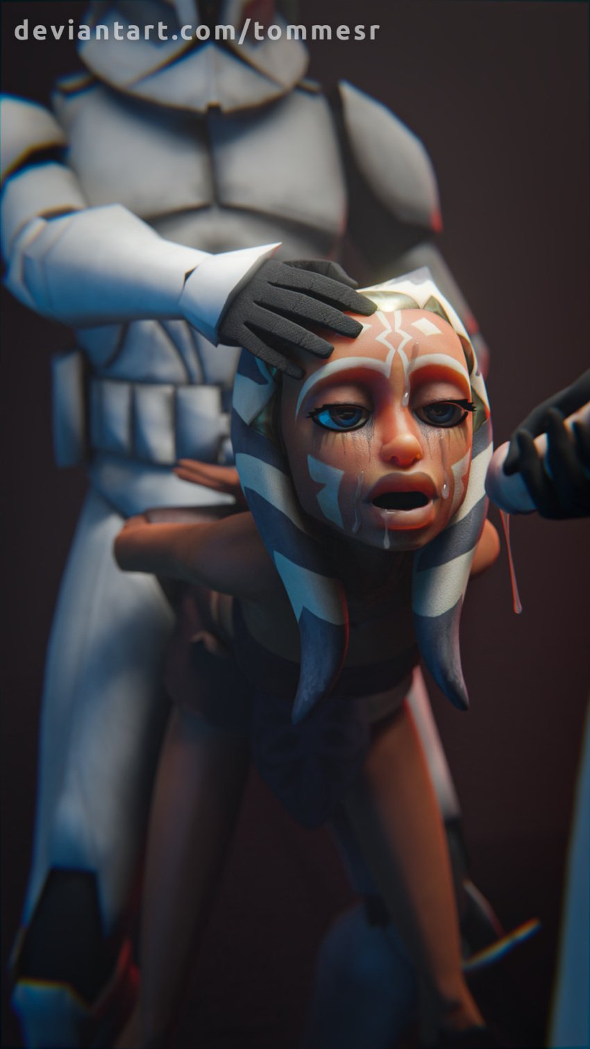 1girls 2boys ahsoka_tano big_lips clone_trooper clone_wars crying crying_with_eyes_open female male multiple_boys penis rape render sex star_wars tears teenager the_clone_wars:_season_one thick_lips togruta tommesr_(artist)