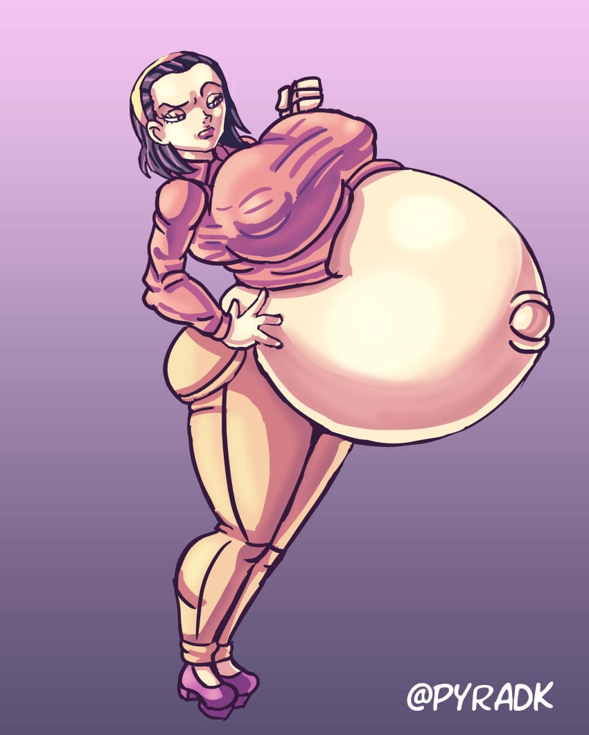 1girls belly big_belly blue_hair diamond_is_unbreakable female female_only huge_belly huge_breasts jojo's_bizarre_adventure mature_female milf mother nipple_bulge pregnant pregnant_belly pyradk solo_female tomoko_higashikata