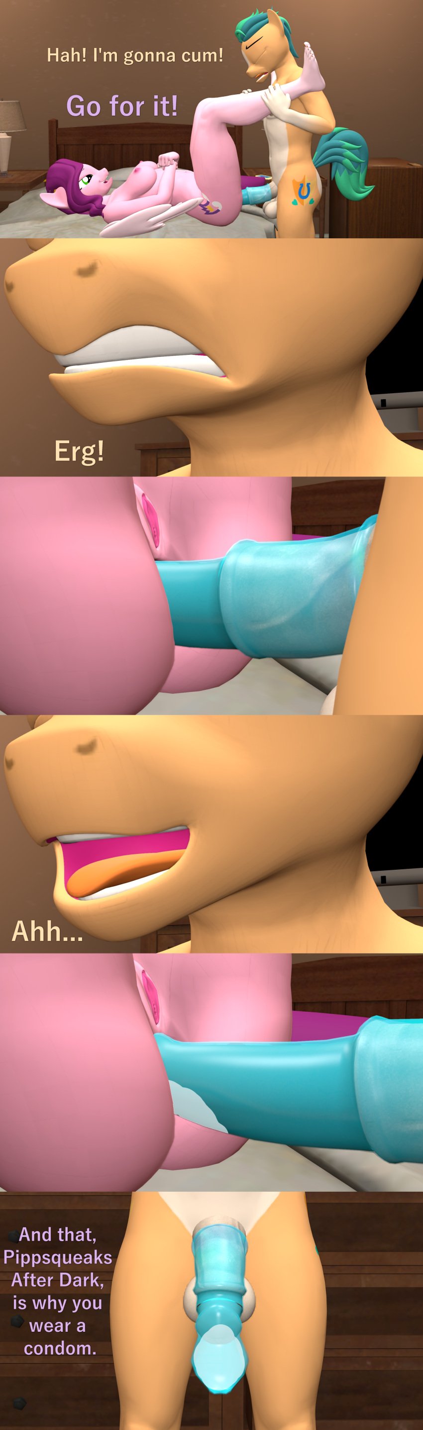 1boy 1girls 3d absurd_res anal anal_sex animal_genitalia animal_penis anthro anthrofied bodily_fluids breasts comic condom cum dialogue digital_media_(artwork) duo english_text equid equine equine_penis erection female female_penetrated genital_fluids genitals hasbro hi_res hitch_trailblazer_(mlp) male male/female male_penetrating male_penetrating_female mammal mlp_g5 my_little_pony nude papadragon69 pegasus penetration penile penile_penetration penis penis_in_ass pipp_petals_(mlp) pussy sex sexual_barrier_device straight text wings