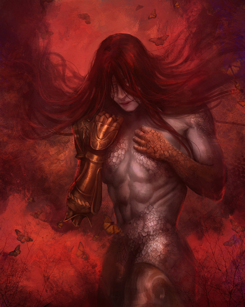 1girls abs blacksalander covering_breasts covering_nipples elden_ring female female_only fromsoftware malenia_blade_of_miquella muscular_female nude nude_female painting_(artwork) solo solo_female