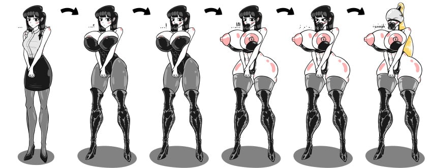 areola_slip areolae ass_expansion before_and_after big_breasts bimbo bimbo_lips bimbofication bimbofied black_hair blonde_hair body_modification boots breast_expansion clothed female formal formal_wear fully_clothed helmet high_heels huge_breasts human hyper komi-san_wa_komyushou_desu komi_shouko laino001 leotard lip_expansion long_image mind_break mind_control mostly_clothed nipple_growth nipples pantyhose partially_clothed sequence standing thick_legs thick_lips thick_thighs thigh_boots thighhighs tight_clothing transformation transformation_sequence wide_hips