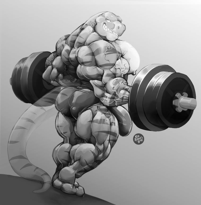 2022 anthro ass back_muscles barazoku barbell biceps big_bulge big_butt big_muscles bodily_fluids bulge chirros clothing diesel_(ralarare) dinosaur exercise gradient_background grey_background greyscale hamstrings hi_res huge_bulge huge_butt huge_muscles kidrhinoboy looking_at_viewer looking_back looking_back_at_viewer male monochrome muscular muscular_anthro muscular_male narrowed_eyes nipples non-mammal_nipples pecs quads rear_view reptile scalie signature simple_background smile solo speedo standing sweat swimwear teeth theropod thick_thighs translucent translucent_tail triceps tyrannosaurid tyrannosaurus tyrannosaurus_rex vein veiny_muscles weightlifting white_background workout