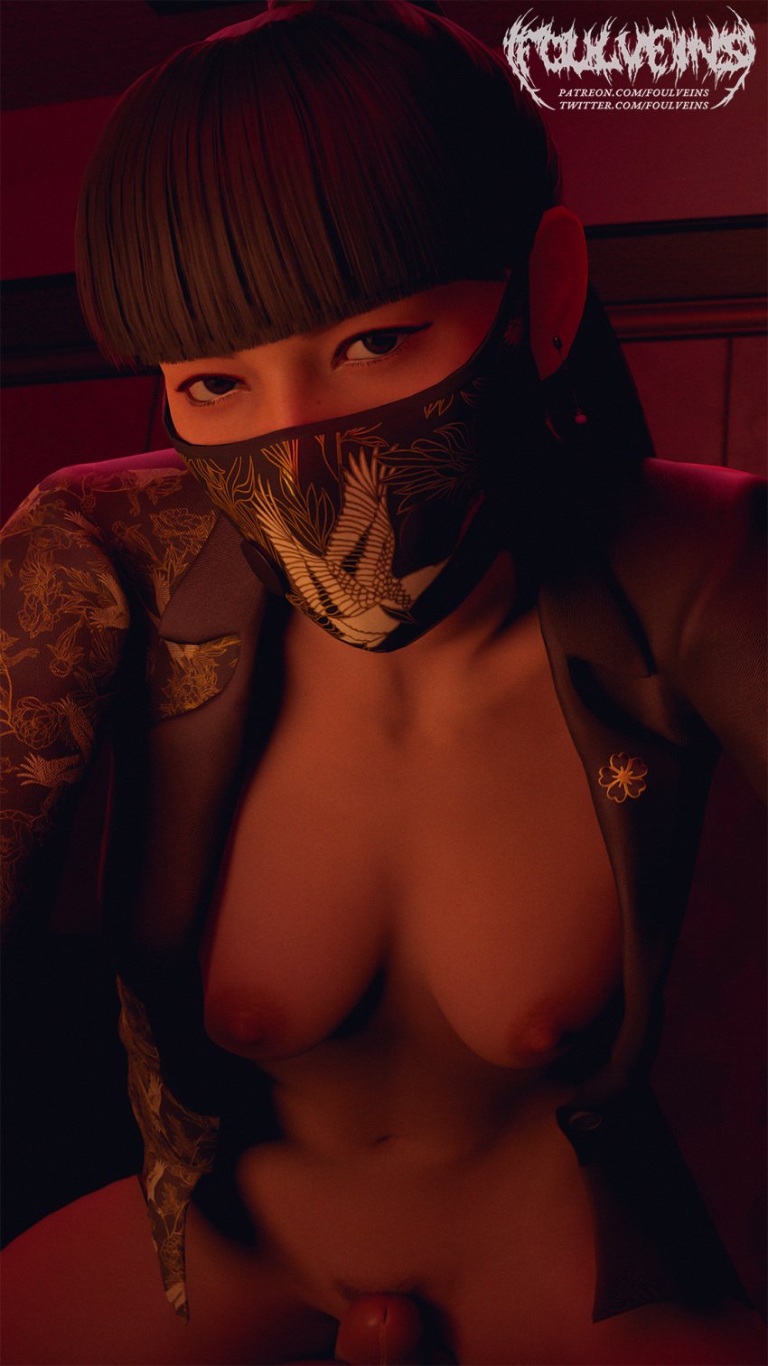 1boy 1girls 3d azami_(rainbow_six) black_hair brown_eyes cowgirl_position face_mask female foulveins male pov rainbow_six rainbow_six_siege rubbing_penis unseen_male_face woman