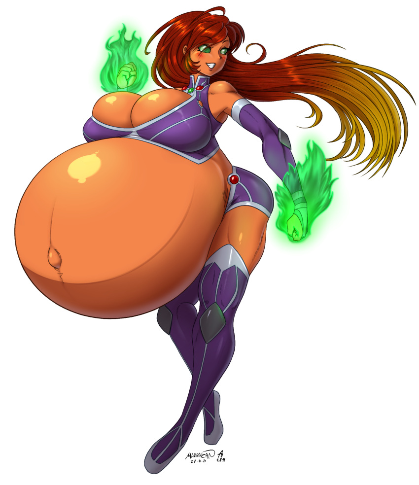 a0iisa belly big_belly big_breasts breasts cleavage dc_comics female huge_belly huge_breasts marrazan orange_skin pregnant starfire teen_titans