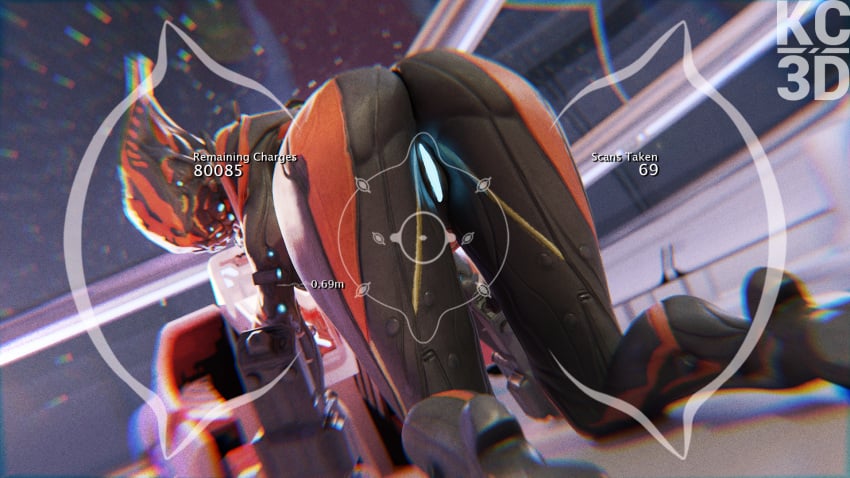 3d alien bent_over blender chromatic_aberration female kc3d looking_at_viewer looking_back pinup presenting presenting_hindquarters pussy robot valkyr_(warframe) warframe