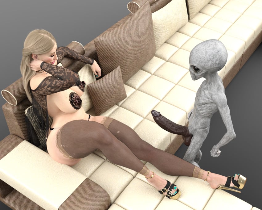 1boy 1girls 3d alien blackless classic_alien galadriel_(blackless) gilf grandmother granny hag heels high_heels huge_ass huge_breasts huge_cock imminent_sex old_woman older_female pose posing skimpy skimpy_clothes small_but_hung stockings