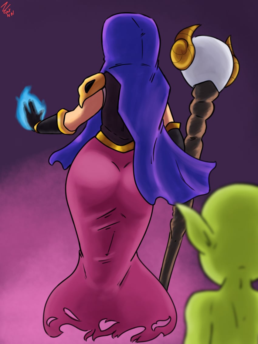 ass big_ass big_butt clash_(series) clash_of_clans clash_royale clothed clothed_female clothing dress female fully_clothed fully_clothed_female goblin goblin_(clash_royale) goblin_male imminent_sex looking_at_ass looking_back supercell thick_ass white_skin witch_(clash_of_clans) zelsxnn