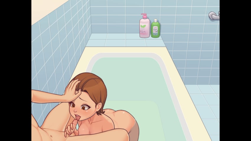 1boy anna_(daily_lives_of_my_countryside) bathroom bathtub blowjob breasts character_request cousin cousins daily_lives_of_my_countryside female hand_on_head incest milda_sento nude shared_bathing