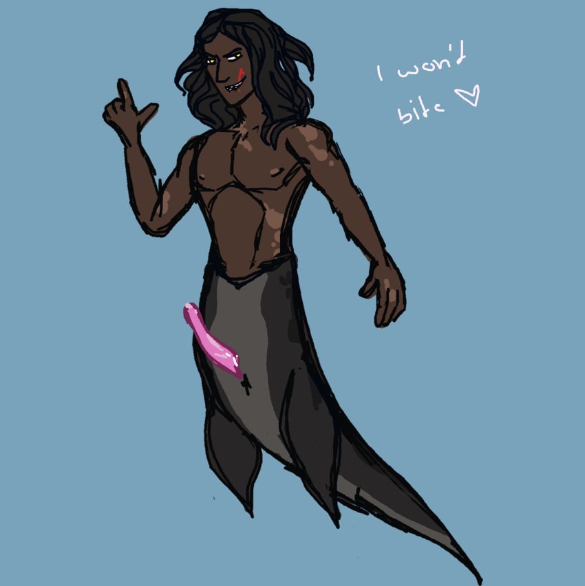 1boy big_hands big_penis black_hair black_hair_male blood blood_on_mouth blue_background dark_hair dark_long_hair dark_skin dolphin_penis doodle evil_grin evil_smile fins fish_humanoid flippers glowing_eyes grin grinning humanized liopleurodon long_hair long_hair_male male_only merfolk merman messy_hair messy_linework muscles muscular muscular_male no_shading pink_penis reptile_humanoid sea_monster sharp_teeth simple_background smile smirk smirking_at_viewer spotted_body spotted_skin talking_to_viewer teeth teeth_bared teeth_showing teeth_visible white_teeth yellow_eyes