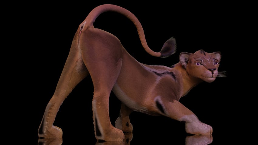 3d_(artwork) anus ass bigcat digital_media_(artwork) felid feline female feral fur genitals hair hi_res lion mammal pantherine pussy realistic ruark solo