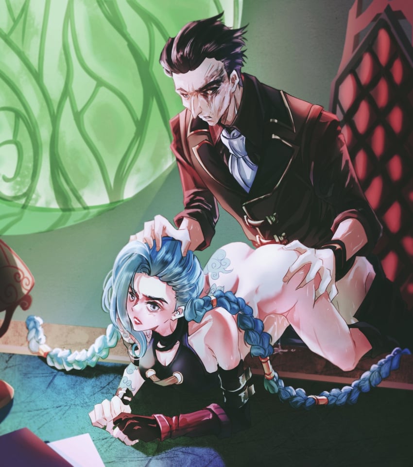 1boy 1girls arcane arcane_jinx blue_eyes blue_hair bottomless bottomless_female braided_hair braided_twintails clothed_male drawing father_and_daughter female inseki jinx_(league_of_legends) league_of_legends light-skinned_female light_skin male male/female older_male riot_games scar_across_eye sex silco_(arcane) step-incest stepdaughter stepfather stepfather_and_stepdaughter tagme_(artist) tattoo_on_butt tattooed_arm tattoos twintails vaginal_penetration vaginal_sex very_long_hair younger_female