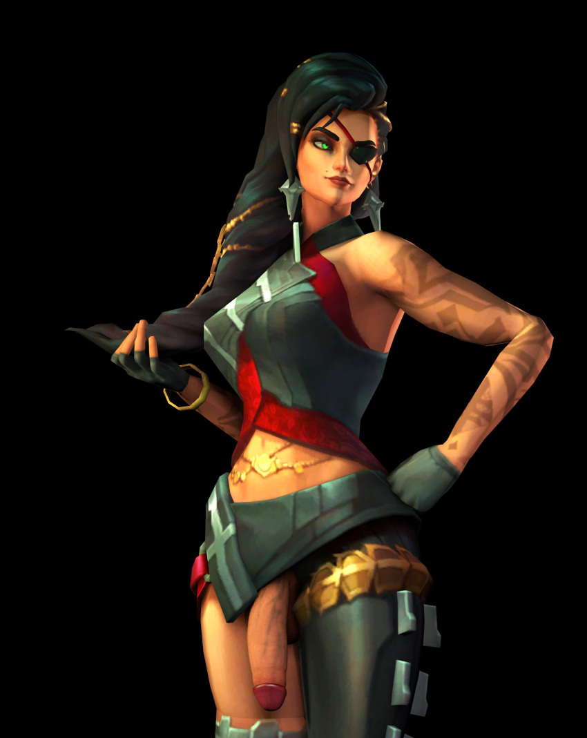 1futa 3d black_background casual clothed clothing da_đen dark-skinned_futanari futa_only futanari human iidssm_sfm league_of_legends mostly_clothed penis samira_(league_of_legends) solo standing tagme