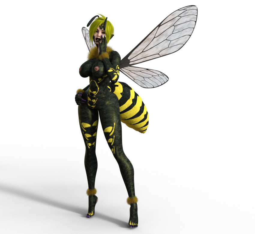 animal_humanoid ankle_fluff anthro arthropod arthropod_humanoid bbdworks blonde_hair colored_nails female hair hi_res humanoid hybrid hymenopteran hymenopteran_humanoid insect_humanoid insects lipstick makeup nails solo wasp wasp_humanoid wings