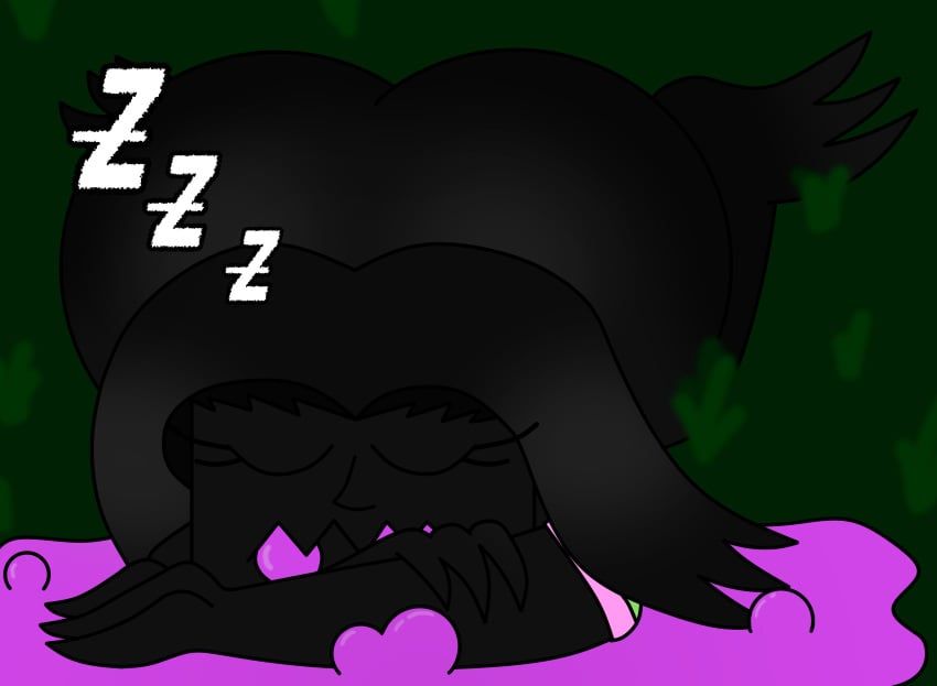 ass black black_hair black_skin drool drooling enderman enderwoman grass minecraft purple saliva sleeping terebision tired zzz