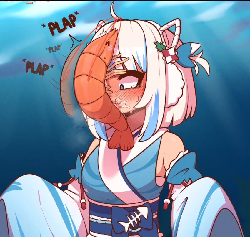 1girls blue_eyes blue_hair blush crustacean deepthroat ebi-chan_(gawr_gura) fellatio female gawr_gura hololive hololive_english hololive_myth huge_cock irrumatio japanese_clothes kimono multicolored_hair ocean oral penis plap shark_girl sharp_teeth shinki_(artist) shrimp size_difference small_dom_big_sub smaller_male teeth two-tone_hair virtual_youtuber white_hair zoophilia