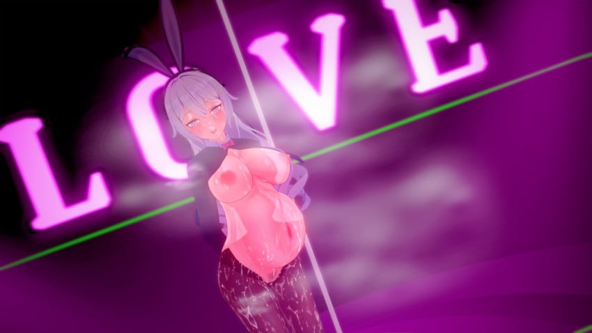 3d bronya_zaychik bronya_zaychik_(silverwing:_n-ex) cjokeder honkai_(series) honkai_impact_3rd pregnant stripper_pole tongue_out