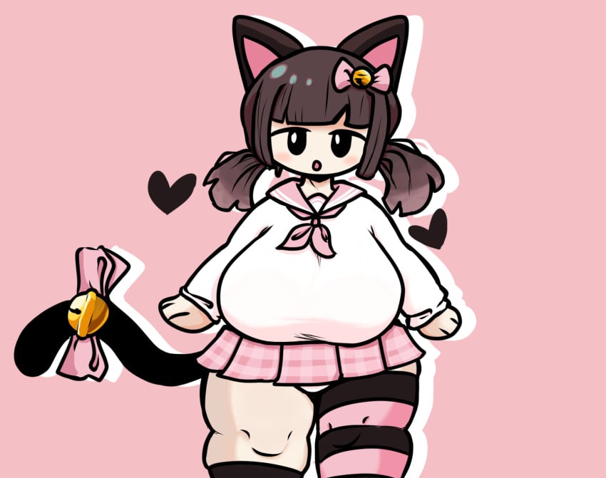 1girls animal_ears breasts brown_hair cat_ears chubby chubby_female clothed expressionless female gradient_hair hair_ribbon large_breasts mcyt meowbahh multicolored_hair pink_hair pngtuber riawanaa_(artist) ribbon solo thick_thighs two_tone_hair virtual_youtuber youtube youtuber