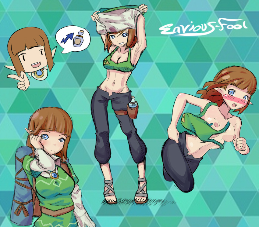 blue_eyes bra breath_of_the_wild brown_hair envious_fool feet female hylian medieval removing_clothing sagessa_(breath_of_the_wild) the_legend_of_zelda the_legend_of_zelda:_breath_of_the_wild toes