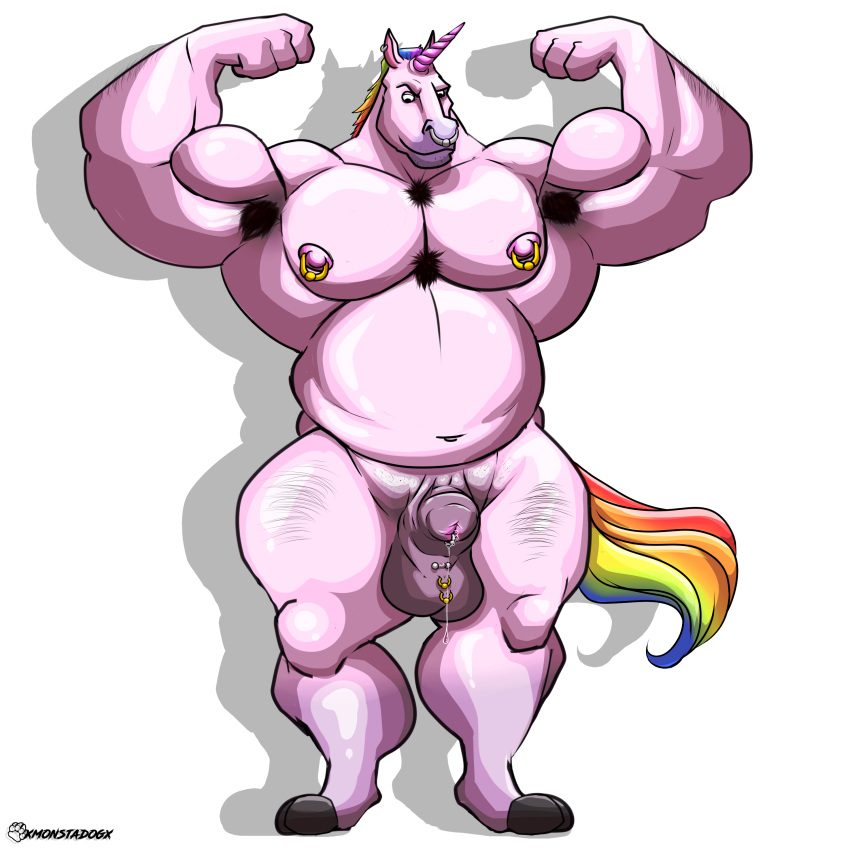 absurdres anthro equid equine father furry growth highres horn horse male mammal monstadog muscle_growth musclegut muscular piercing solo unicorn yaoi