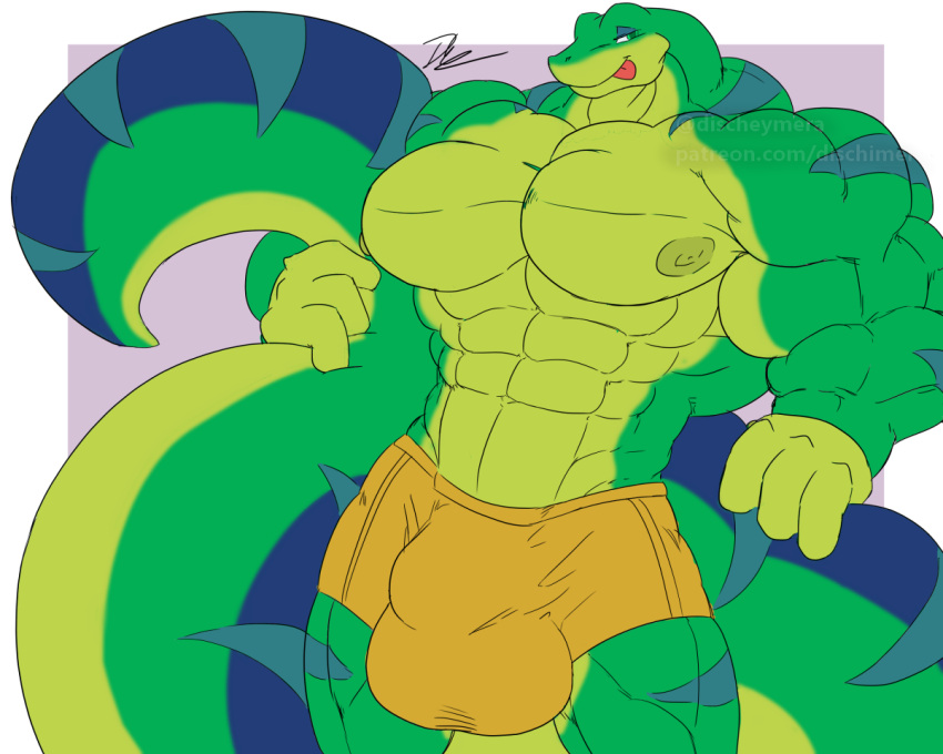 1boy abs animal_genitalia anthro balls bara biceps big_balls big_bulge big_sheath big_tail bulge clothing dischimera disneyishchimera gecko genitals gex_(series) gex_the_gecko huge_balls huge_bulge huge_sheath hyper hyper_balls hyper_bulge hyper_genitalia hyper_sheath large_pecs lizard looking_at_viewer male male_only muscular muscular_male muscular_thighs navel nipples pecs reptile scalie sheath solo tail_hug tail_time thick_tail thick_thighs tongue tongue_out triceps underwear video_games