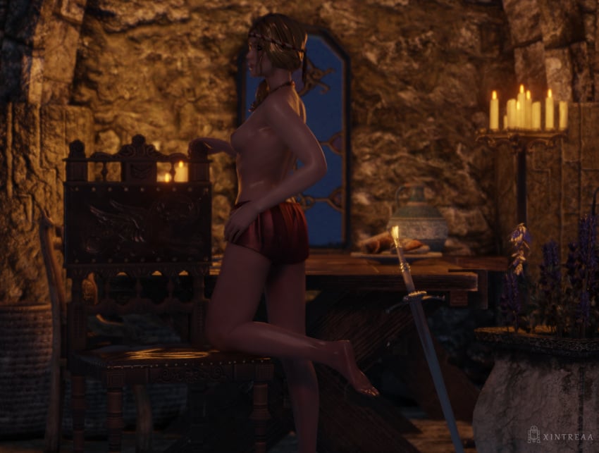 1girls 3d blender candle nude_female saskia the_witcher the_witcher_(series) the_witcher_2 the_witcher_3:_wild_hunt topless xintreaa