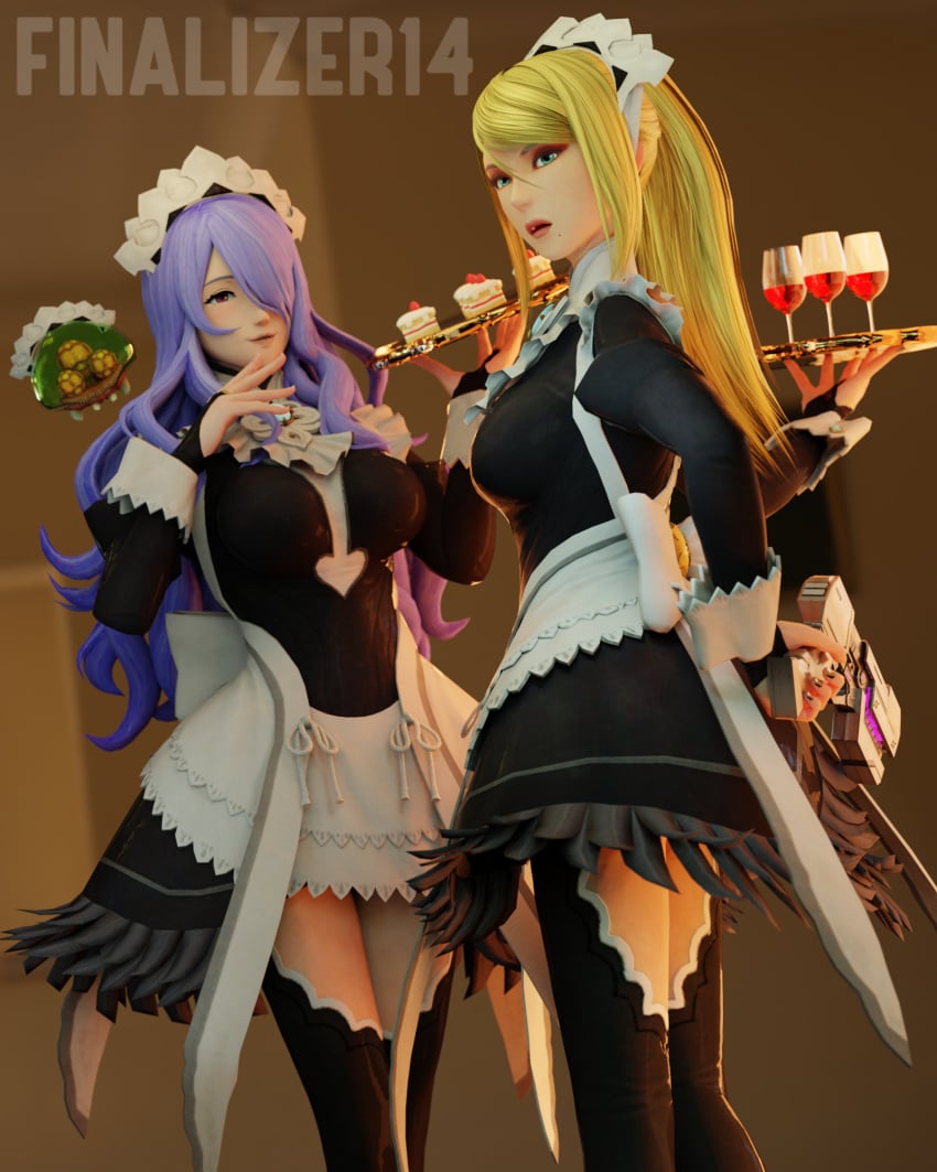 3d blender camilla_(fire_emblem) finalizer14 fire_emblem fire_emblem_fates maid_uniform metroid metroid_(creature) nautilic samus_aran zero_suit zero_suit_samus