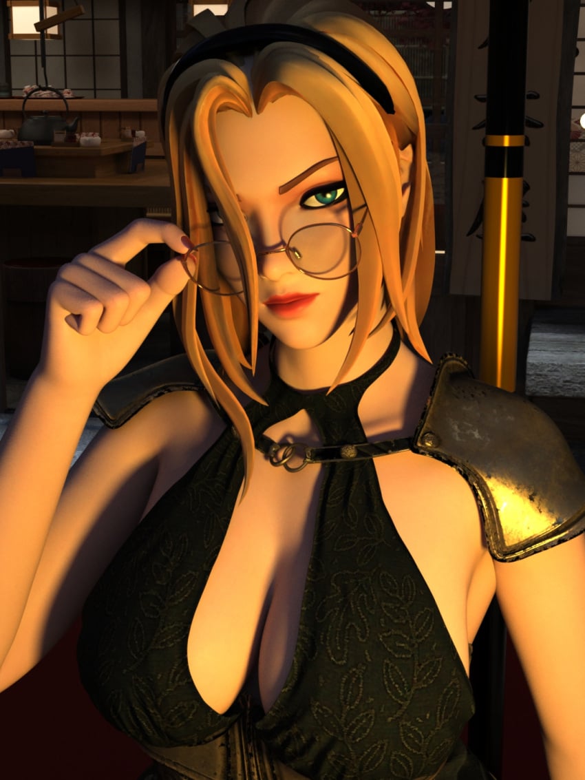 1girls background big_breasts black_bra blonde_hair blue_eyes breasts choker complex_background curvy dualcannon female female_focus female_only female_protagonist glasses hairband hourglass_figure large_breasts league_of_legends long_hair luxanna_crownguard magic_user night parted_lips riot_games solo