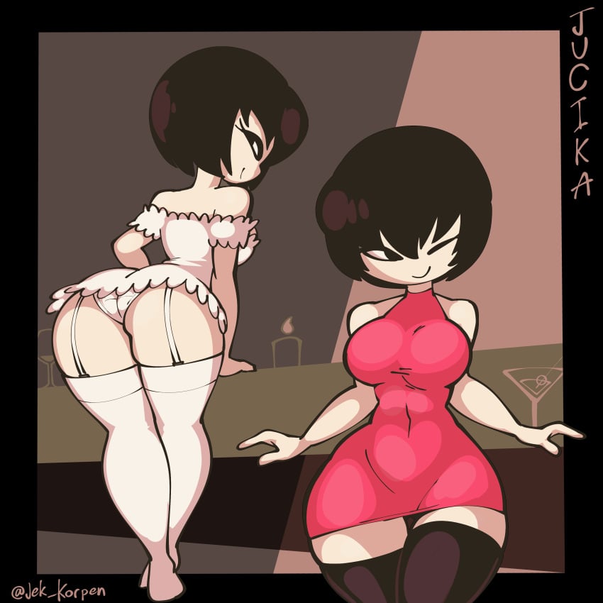 1girls ass ass_bigger_than_breasts big_ass bottom_heavy child_bearing_hips female female_only garter_belt huge_ass jek_korpen jektheartist jucika light-skinned_female lingerie panties rear_view thick_thighs thunder_thighs wide_hips