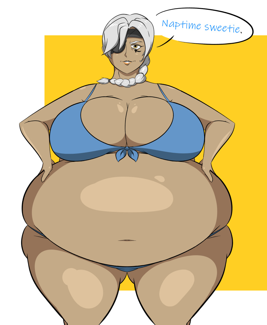 1girls 2d ana_amari bbw belly big_belly big_breasts bikini blizzard_entertainment breasts dark-skinned_female dark_skin egyptian egyptian_female eyepatch fat female female_only gilf huge_belly huge_breasts mature_female middle_eastern middle_eastern_female obese old_ana_amari overwatch overweight samuraibo solo_female thick_thighs white_hair wide_hair