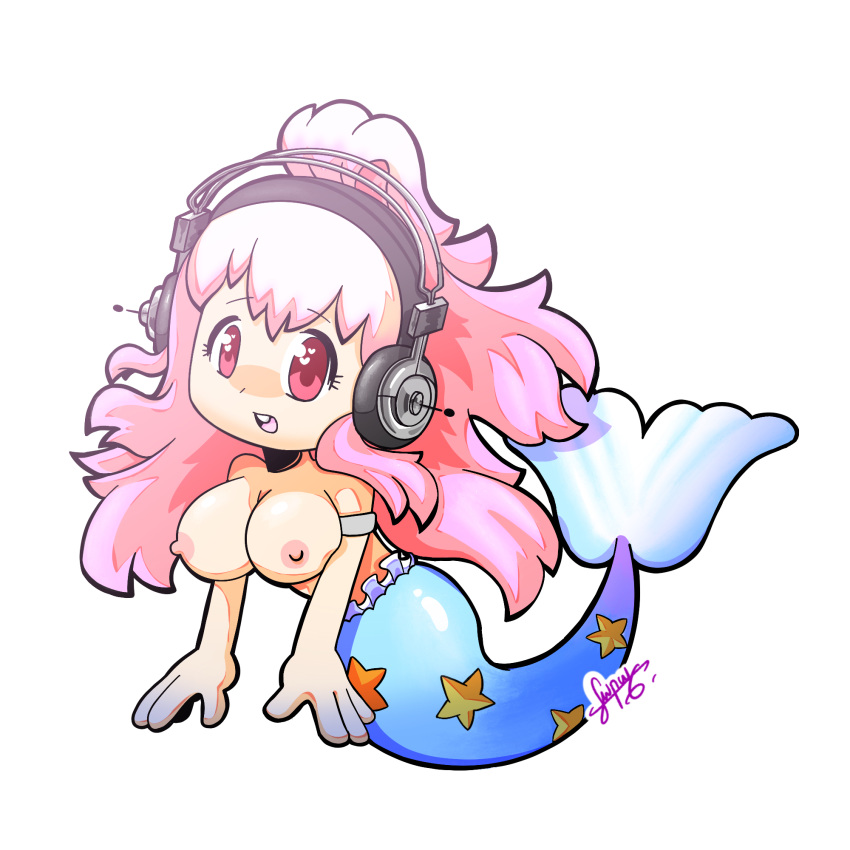 1girls 4_fingers big_breasts blue_tail breasts chibi completely_nude_female cute female female_only headphones jpeg large_breasts looking_at_viewer mermaid mermaid_costume mermaid_tail naked nitroplus nude nude_female pink_eyes pink_hair ponytail signature solo solo_female solo_focus super_sonico super_sonico_(series) supermaral white_background