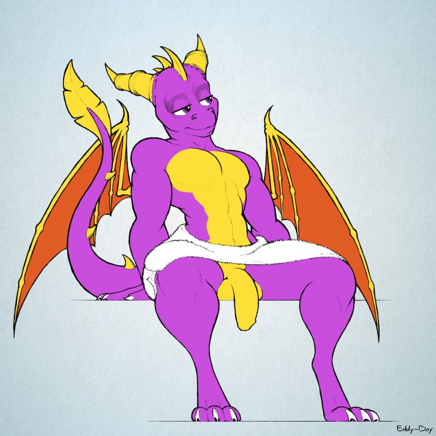 eddy-boy horns male male_only purple_eyes purple_scales scalie solo spyro spyro_the_dragon tail towel wings