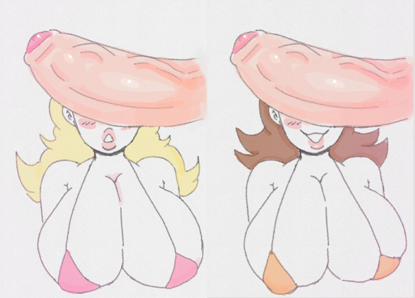 2boys 2girls big_breasts big_lips bikini cant_see_the_haters cock_hungry huge_breasts huge_penis mario_(series) meme nintendo penis penis_awe princess_daisy princess_peach princesssnusnu swimsuit tagme