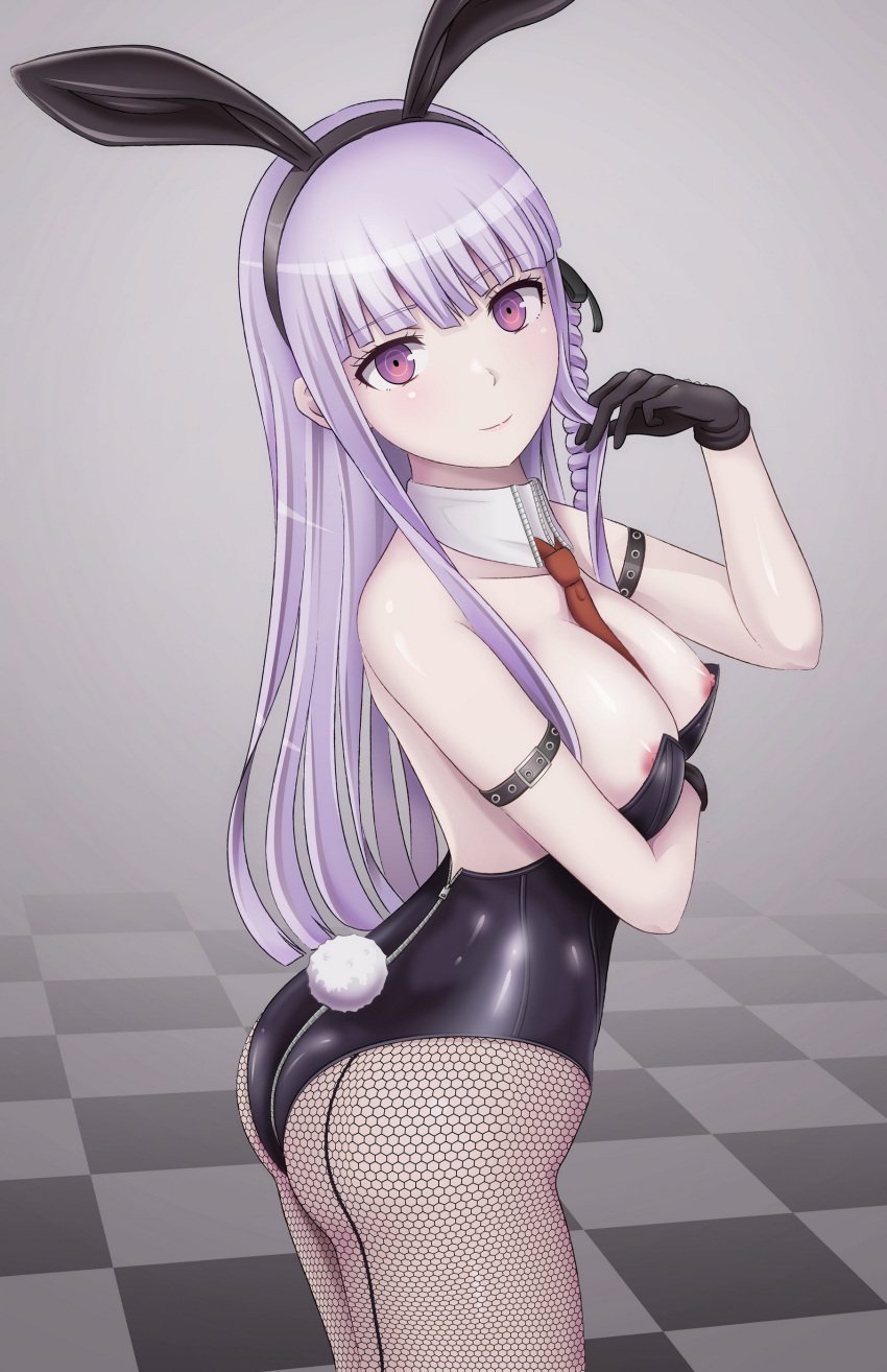 1girls accidental_exposure bunny_ears bunny_girl bunnysuit danganronpa danganronpa:_trigger_happy_havoc danganronpa_1 female female_only kirigiri_kyouko nanikairu nipple_slip nipples pasya-pasya solo straight_hair unaware