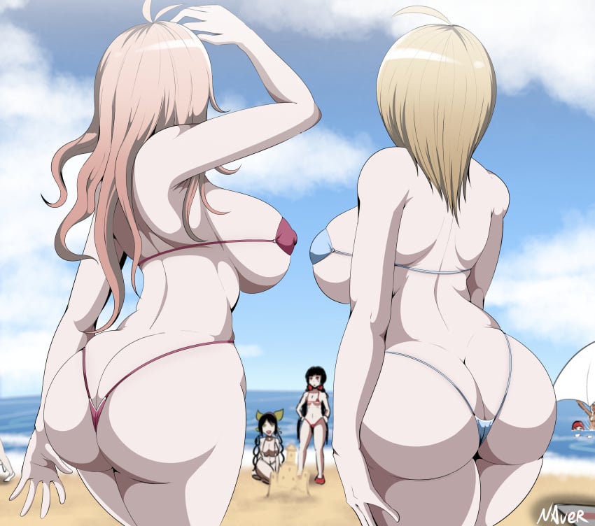 2022 6+girls 6girls ahoge akamatsu_kaede artist_logo artist_name ass ass_focus back_view backboob backview beach beach_blanket beach_umbrella big_breasts bikini bikini_bottom bikini_top blonde blonde_hair blue_bikini blue_bikini_bottom blue_bikini_top breasts bubble_ass bubble_butt butt_crack butt_focus chabashira_tenko cloud clouds cloudy_sky curvy_female danganronpa danganronpa_s:_ultimate_summer_camp danganronpa_v3 exposed_ass female_only from_behind harukawa_maki huge_ass iruma_miu large_ass large_breasts large_butt long_hair medium_hair micro_bikini multiple_girls naver new_danganronpa_v3 pink_bikini pink_bikini_bottom pink_bikini_top pink_hair public rear_view sand sand_castle sea seaside short_hair skimpy_bikini sky small_bikini standing strawberry_blonde_hair tight_bikini tight_clothes tight_clothing viewed_from_behind yonaga_angie yumeno_himiko