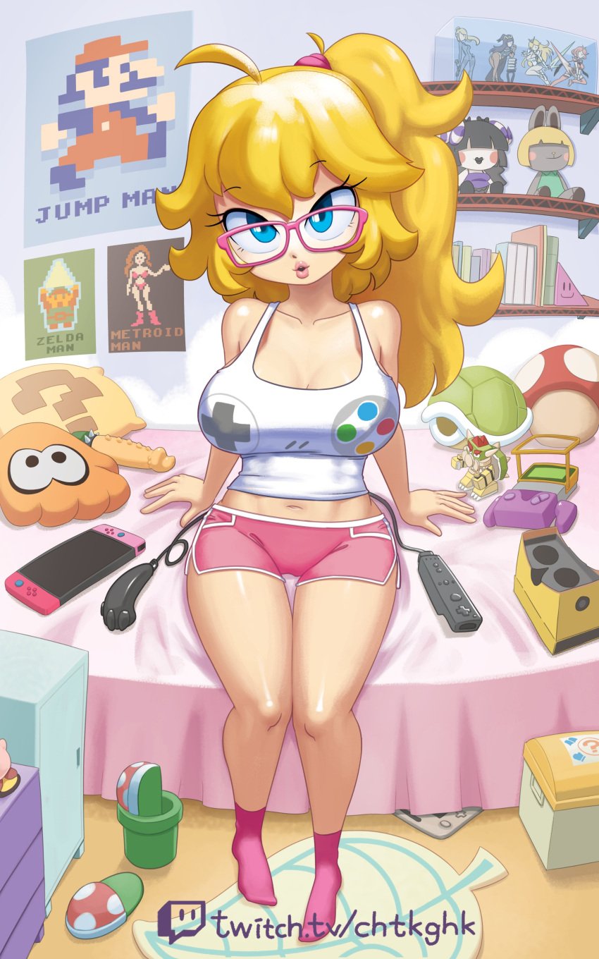 1girls 2022 ? absurd_res ahoge amiibo animal_crossing artist_name bare_arms bare_shoulders bed bed_sheet bedroom bent_wrist blonde_hair blue_eyes book breasts cleavage clothing controller crossover detailed_background dildo doll dolphin_shorts donkey_kong_(arcade) electronics eyebrows_visible_through_hair eyewear feet female female_only figure fire_emblem fire_emblem_awakening footwear full_body furniture game_boy game_console glasses hair_between_eyes highres human indoors kirby_(series) koopa_shell large_breasts leaf lips long_hair long_ponytail looking_at_viewer mario_(series) mario_and_luigi_(series) messy_hair metroid midriff minus8 navel nerdy_female nintendo nintendo_labo nintendo_switch on_bed open_mouth pale_skin paper_mario papercraft pillow plushie ponytail poster princess_peach rug seductive sex_toy shelf shell shirt shoes shoes_removed short_shorts shorts sitting sitting_on_bed smile snes socks solo splatoon super_mario_bros. super_mario_bros._(nes) super_mario_world super_mushroom super_nintendo_entertainment_system tank_top teeth television the_legend_of_zelda the_legend_of_zelda_(nes) thighs tied_hair toy url video_game_controller video_games warp_pipe watermark wii wii_nunchuk wii_u wii_u_gamepad wiimote xenoblade_(series) xenoblade_chronicles_2