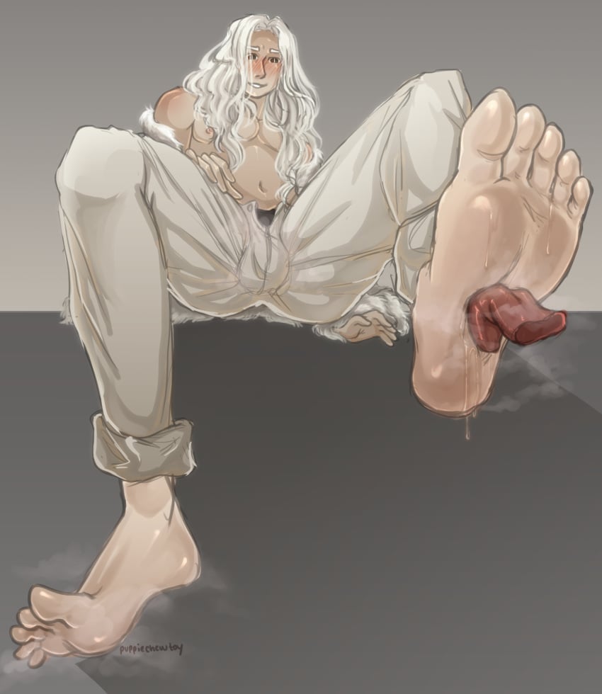 1boy black_underwear blush brown_eyes bulge bulge_through_clothing car chubby chubby_male disembodied_tongue feet feet_licking foot_fetish foot_focus foot_lick foot_worship fur_coat giant gijinka long_hair looking_down male male_feet male_focus male_only moobs musk musk_clouds musky_balls no_background oc puppiechewtoy rolled_up_pants saliva saliva_trail shaded signature sitting smell smelly_feet smiling sweat sweatdrop sweaty_feet tall thick thick_thighs toes tummy unusual_pupils wagoneer_(puppiechewtoy) white_hair white_pants