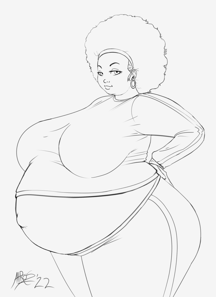 1girls afro ass belly belly_button big_ass big_belly big_breasts breasts bubble_butt earrings female hand_on_hip huge_belly huge_breasts large_ass lordaltros navel outie_navel pregnant solo_female