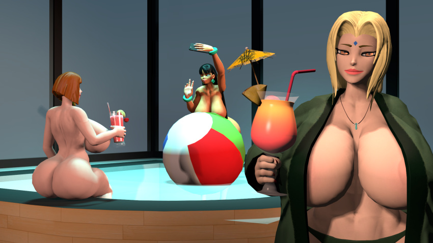 3d 3girls ass astro_catmew beach_ball beverage big_breasts breasts chel cleavage coat crossover danny_phantom dark-skinned_female dark_skin drinking_straw drinks female female_only hot_tub huge_ass huge_breasts huge_butt large_breasts looking_at_viewer madeline_fenton multiple_girls naked naruto partially_clothed partially_visible_areolae selfie sfm sideboob sitting the_road_to_el_dorado thick_ass thick_thighs tsunade wide_hips