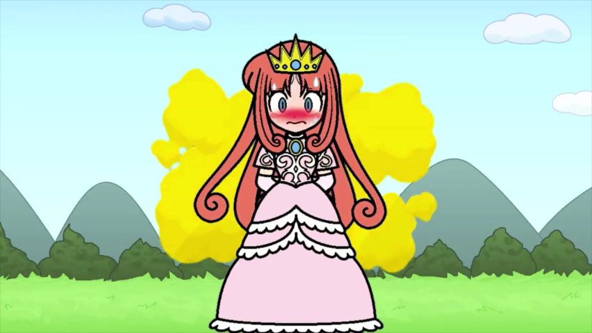 adorable blush cute embarrassed fart fart_cloud farting gassy looking_at_viewer mario_(series) pooting princess_shokora waridesi0808 wario_land yoshizilla