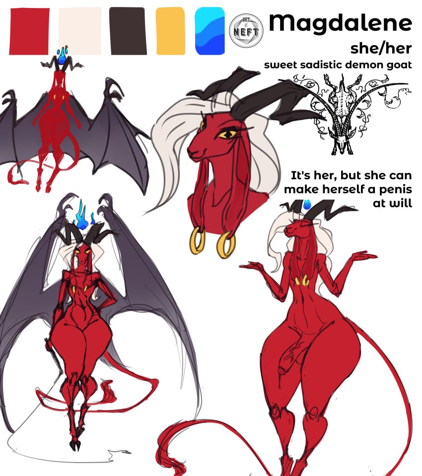 absurd_res anthro bovid caprine caprine_demon demon female futanari goat goat_demon hair herm hi_res horn intersex jackneft mammal piercing red_body smile solo white_hair