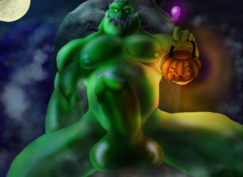 balls dick erection gay green_body halloween humanoid league_of_legends male male_only muscular muscular_male outside pecs riot_games solo solo_focus thorekgs zac