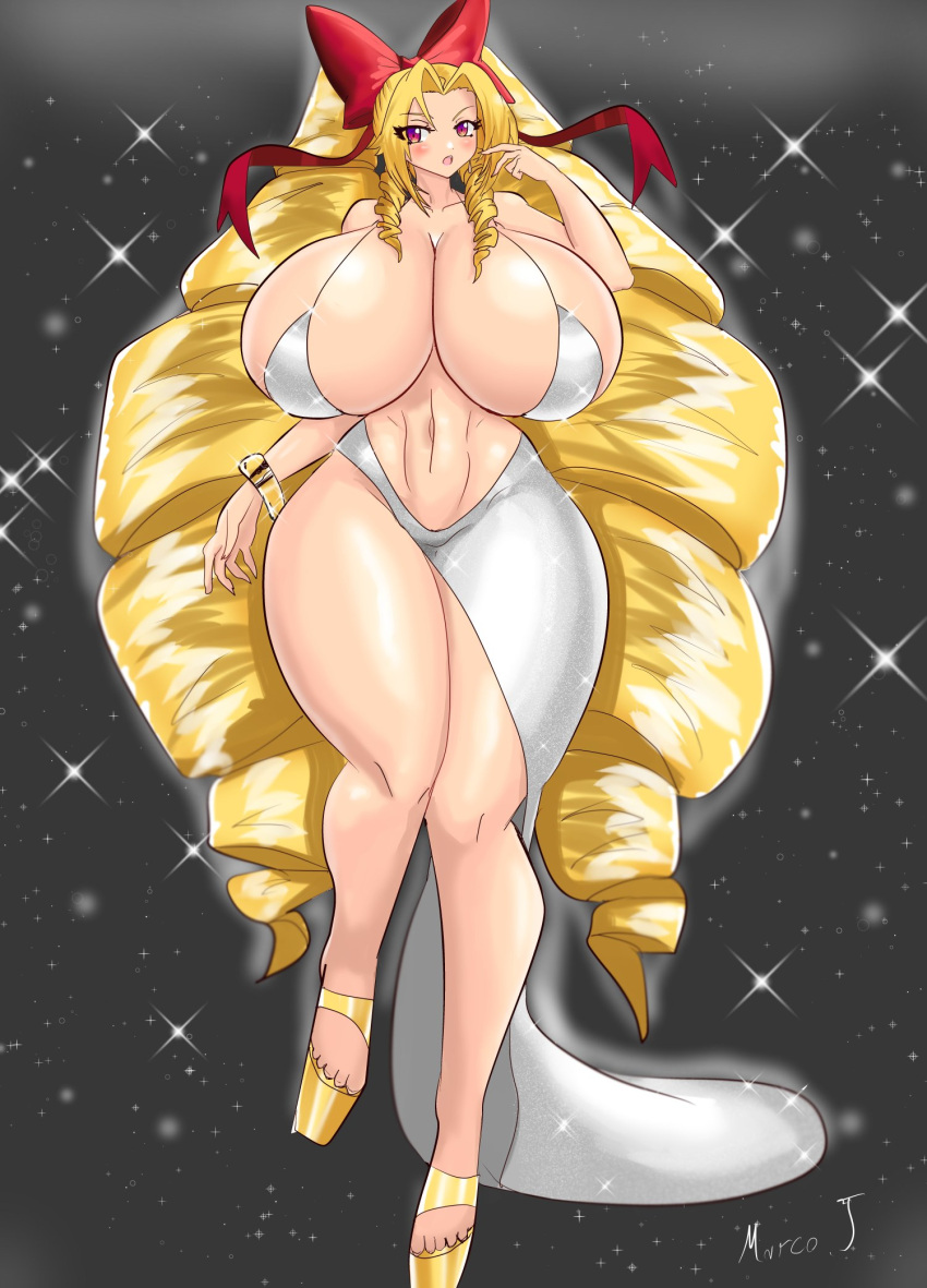 1girls 2022 blonde_hair breasts breasts_bigger_than_head cleavage daphne_dress dress drill_hair elisa_(marcormen) female female_only high_heels huge_breasts long_hair looking_at_viewer marcormen original original_character solo thick_thighs very_long_hair voluptuous wide_hips