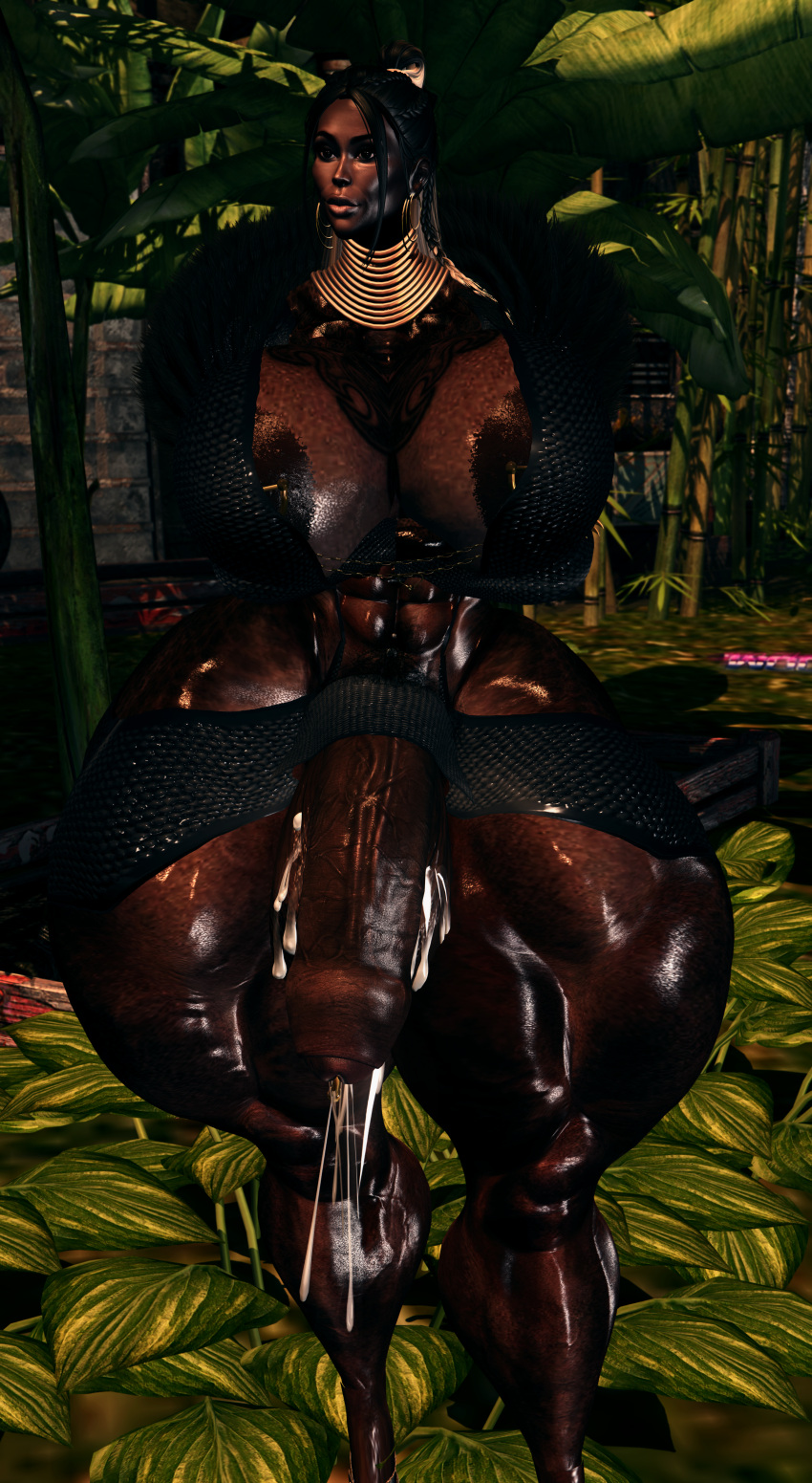 3d abs big_penis dark-skinned_female dark-skinned_futanari dark_skin futa_only futanari huge_areolae huge_breasts huge_thighs long_hair muscular muscular_female muscular_futanari nipple_piercing oc second_life self_upload shiny_clothes shiny_skin thesusman thick_thighs veiny_penis