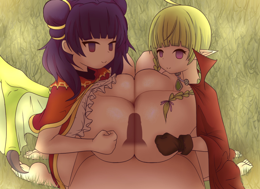 1boy 2girls ahoge alternate_breast_size alternate_version_available bangs bare_legs barefoot big_breasts braid breasts cape collaborative_paizuri collaborative_titfuck double_paizuri dragon_wings engulfing_paizuri female female_focus ffm_threesome fire_emblem fire_emblem:_the_sacred_stones fire_emblem_awakening gloves green_hair hakayu huge_breasts kneeling large_breasts looking_at_viewer male male_pov medium_hair multiple_girls multiple_paizuri myrrh_(fire_emblem) nah_(fire_emblem) naked_cape naked_gloves nintendo nude nude_female outdoors paizuri paizuri_lead_by_female paizuri_on_lap pointy_ears pov purple_eyes purple_hair short_hair smile straight symmetrical_docking teamwork threesome twin_braids twintails wings x-ray