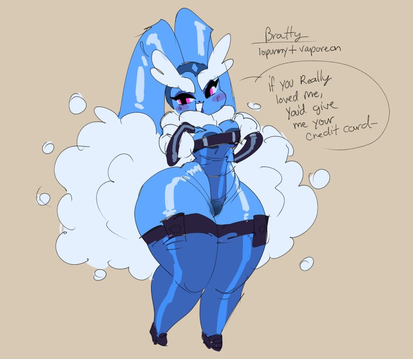 2d :3 anthro anthrofied big_ass big_breasts blue_body blue_nipples blush bunny_ears cleavage dedoggyskullz dialogue eeveelution elbow_gloves english_text female female_focus female_only female_pokemon fish_tail fluffy gloves hybrid latex latex_gloves leotard lingerie long_eyelashes lopunny nintendo nipples pink_eyes pokémon_(species) pokemon pokemon_(species) pokemon_hybrid pokemon_only see-through_clothing smile tagme text text_bubble thick thick_thighs thighhighs vaporeon vaporunny vaporunny_(dedoggyskullz) wide_hips