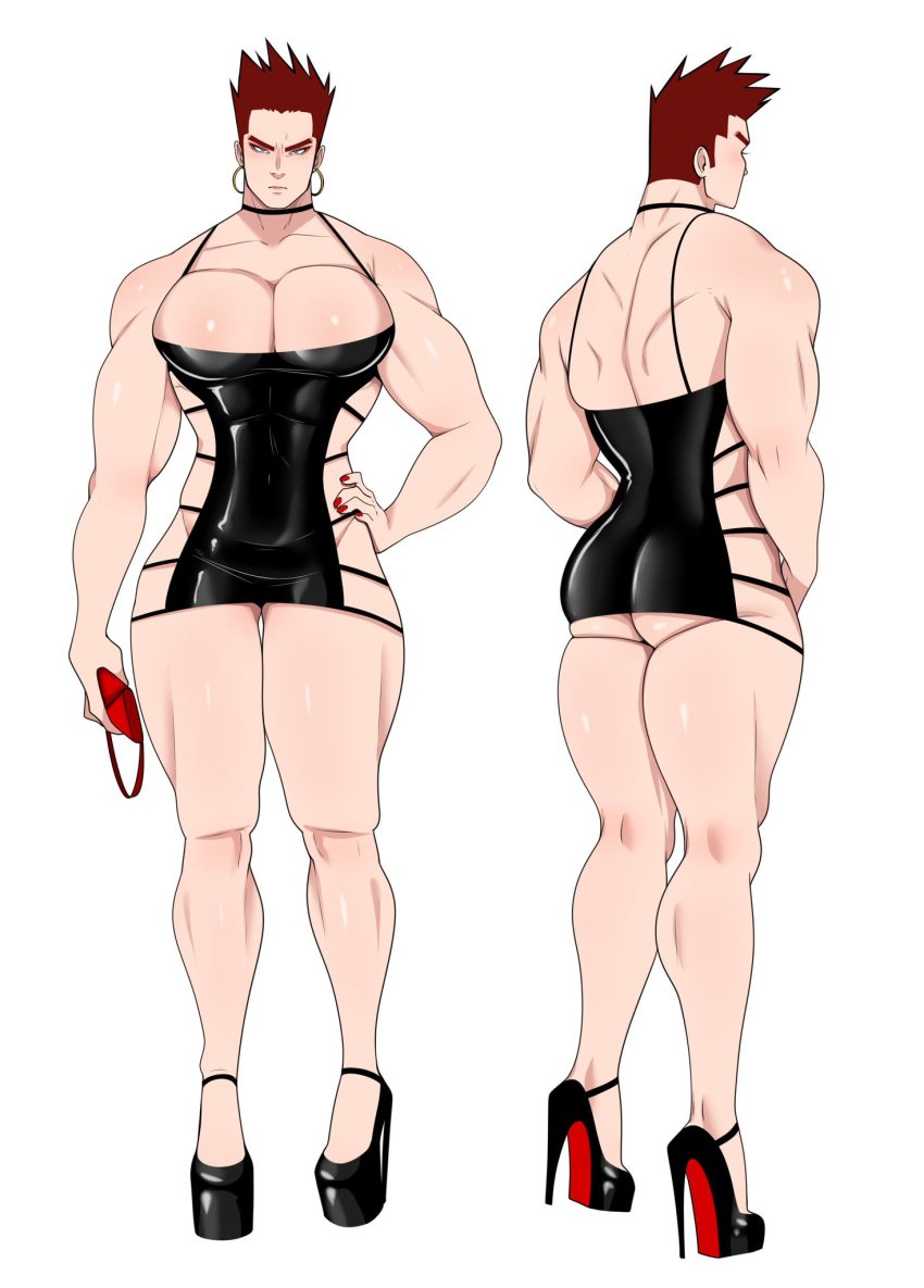 1boy 2022 ambush_(trap) ass big_pecs bitch_bara black_dress blue_eyes bottomless color crossdressing cuntboy endeavor_(my_hero_academia) enji_todoroki femboy femboy_dilf high_heels hoop_earrings hourglass_figure intersex lipstick muscular my_hero_academia niumek_kun niusesabe no_panties pecs prostitution purse red_hair red_nail_polish red_nails solo thick_thighs thin_waist wide_hips young