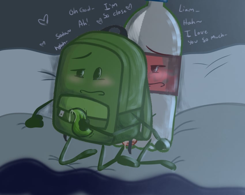 2boys anal animate_inanimate anthro backpack backpack_(hfjone) bed blue_light blushing bryce_hansen_(hfjone) cum_in_ass dialogue gay grabbing_sheets half-closed_eyes hearts hfj_one hfjone jerkingoff_another liam_plecak_(hfjone) mlm moaning moaning_in_pleasure moaning_name object_shows objectphilia passionate precum_drip sheet_grab soda_bottle soda_bottle_(hfjone) tentacle tentacle_penis thrusting unusual_penis yaoi