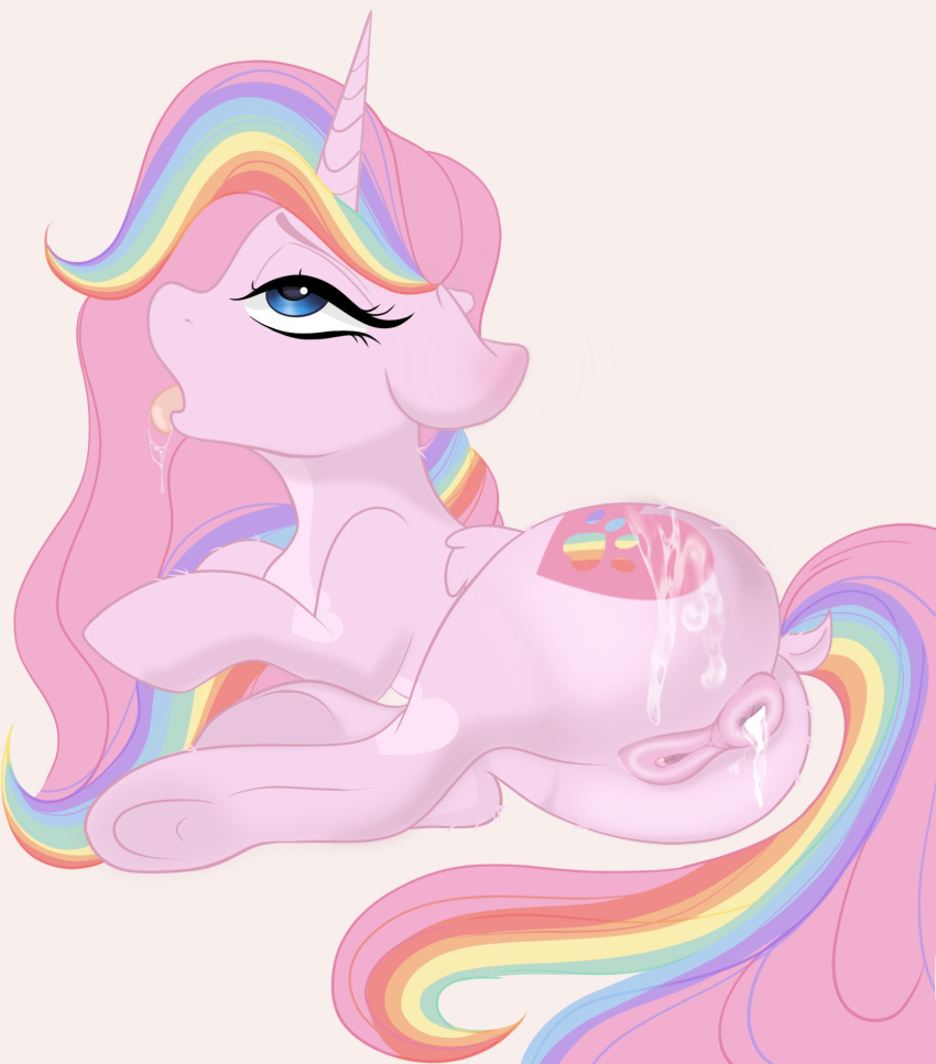 alicorn anus bodily_fluids cum cum_inside equid equine fan_character female feral genital_fluids genitals hasbro hi_res horn mammal my_little_pony pinksatin puffy_anus pussy solo wings