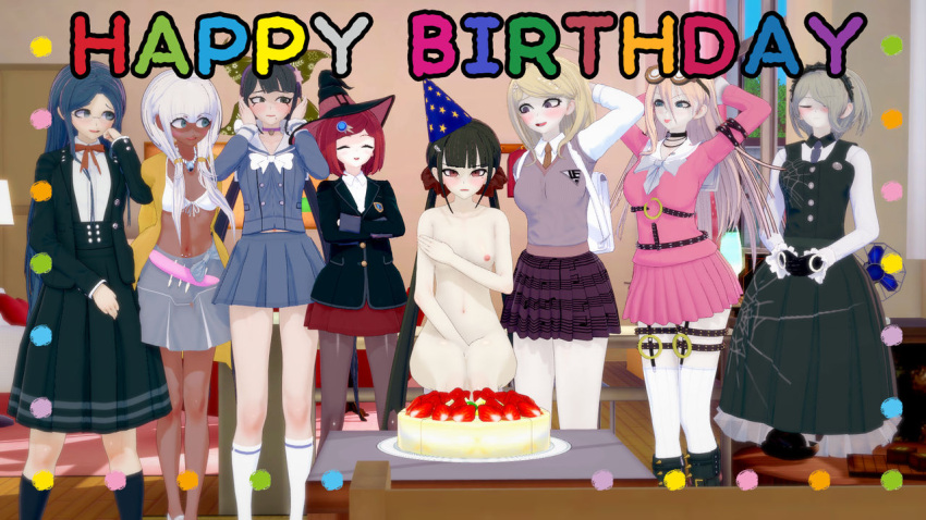 3d akamatsu_kaede birthday birthday_cake birthday_suit breasts chabashira_tenko completely_nude completely_nude_female covering_breasts covering_crotch danganronpa danganronpa_v3 embarrassed embarrassed_nude_female enf exposed_breasts female harukawa_maki iruma_miu koikatsu nude public_exposure public_nudity shirogane_tsumugi small_breasts straight_hair toujou_kirumi ultimateenf yonaga_angie yumeno_himiko