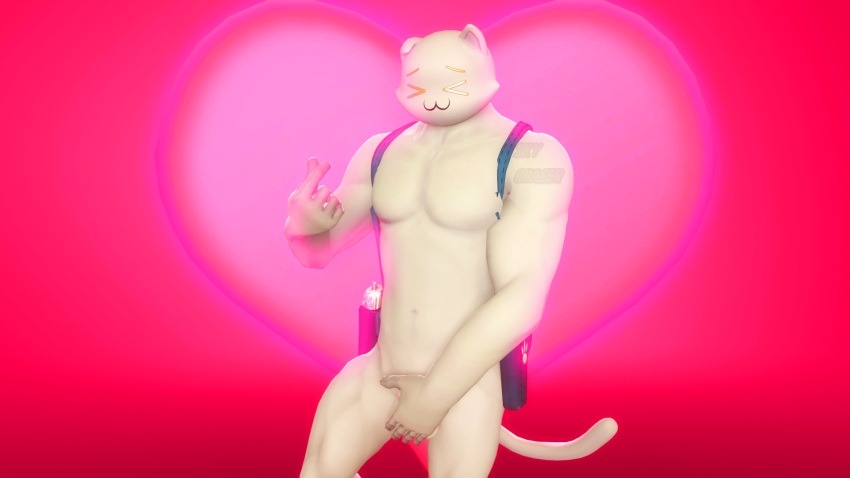 16:9 3d_(artwork) anthro covering covering_crotch cute_eyes digital_media_(artwork) domestic_cat epic_games felid feline felis fortnite ghost_meowscles gun_holster hand_on_hip heart hi_res male male_focus male_only mammal meowscles_(fortnite) muscular muscular_anthro muscular_male nude sky_chaser smile solo solo_focus source_filmmaker video_games widescreen